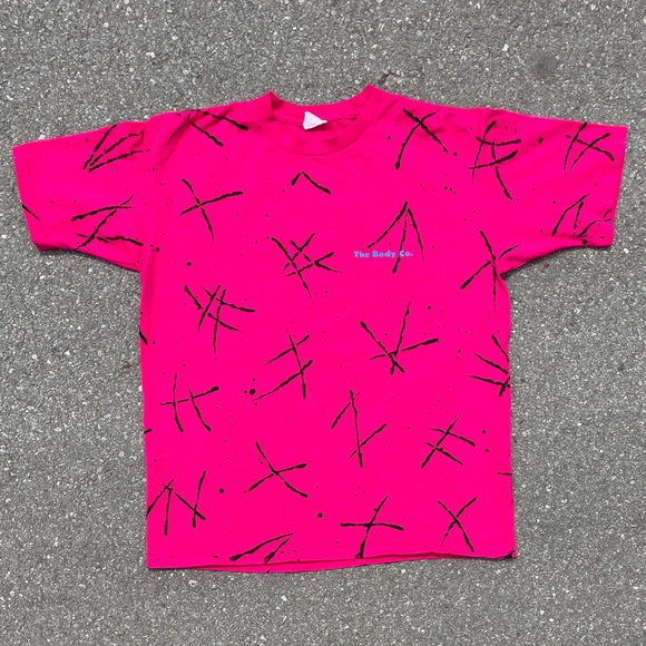 Abstract Art The Body Co Vtg 1990s T-Shirt Men's (Fits L) Neon Barbiecore Surf - Picture 1 of 9